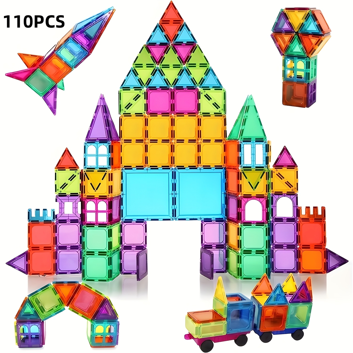 

110pcs Magnetic Building Tiles Set - 3d Stem Educational Toys For , Enhances Problem- & Hand-eye Coordination, Mixed Colors