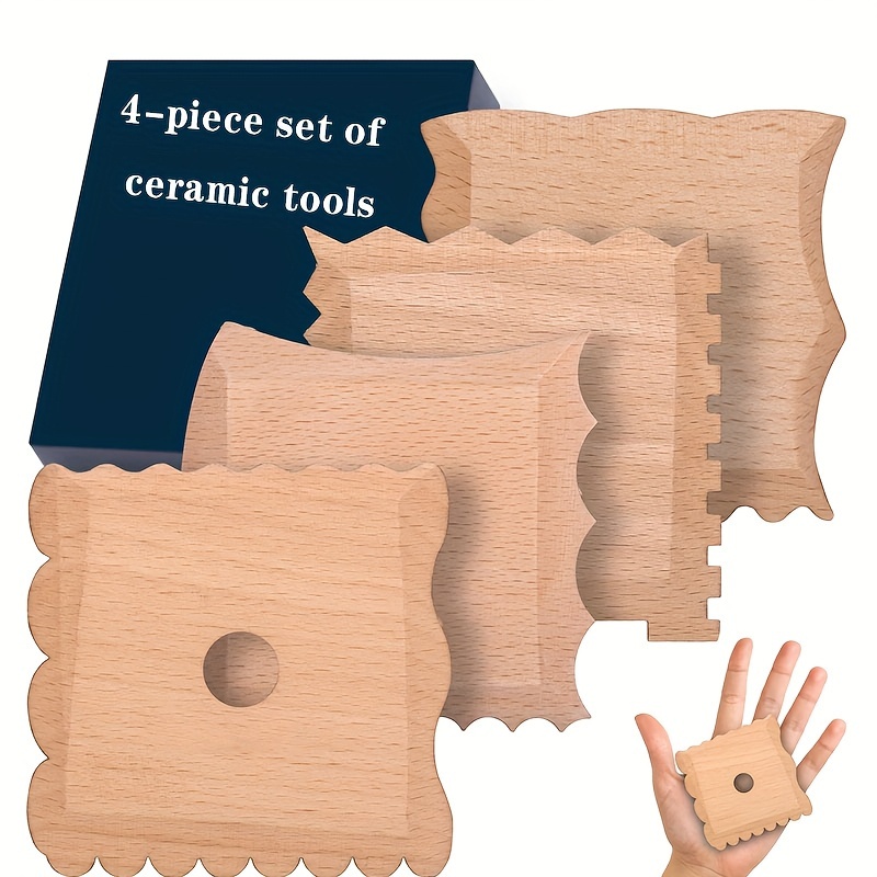 

4-piece Pottery & Sculpting Tool Set - Solid Beech Wood Ribs And Trimming Tools For Clay Modeling, Ceramic Crafting