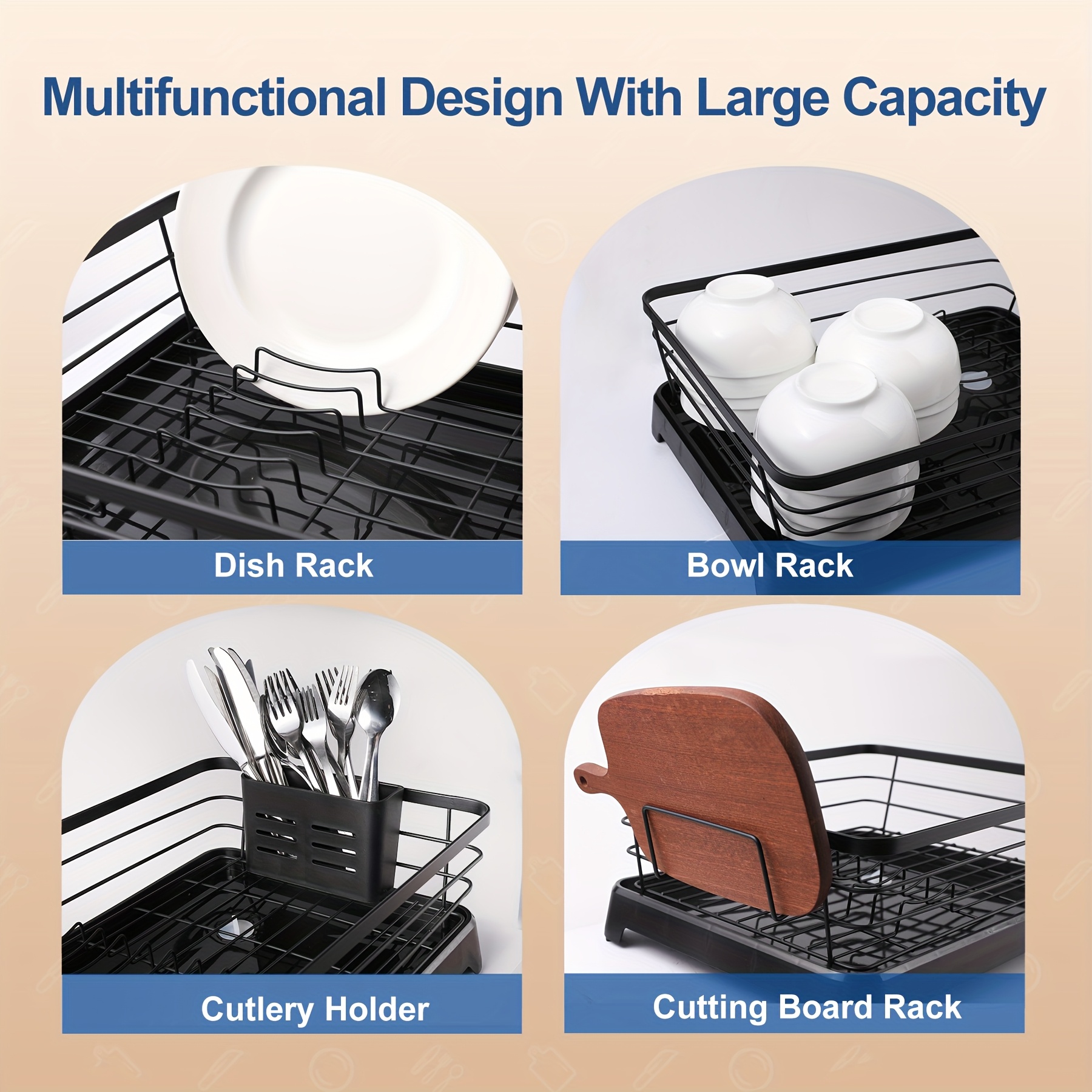 stainless steel dish drying rack with plastic base rust proof metal wire dish drainer with tray for kitchen counter and cabinet tabletop storage and organization holder Product details 5