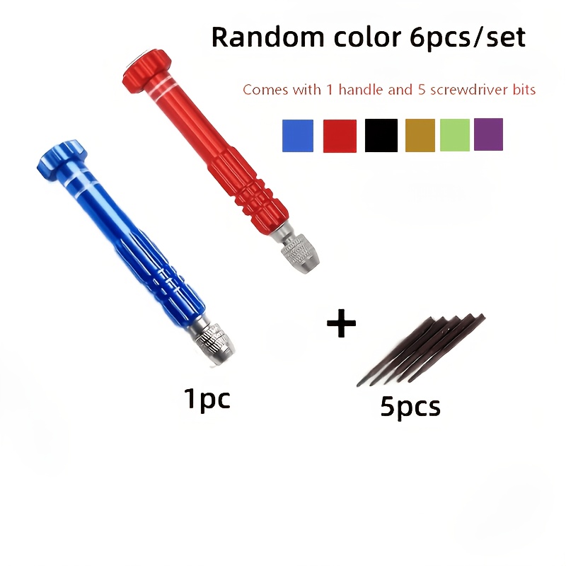 6pcs Set (5pcs Screwdriver Bits And 1pc Handle, Random Color) Precision Screwdriver Bit Set, Including 5pcs Different Sizes - Metal Construction, , Suitable For Glasses, Phones, Watches, Laptops