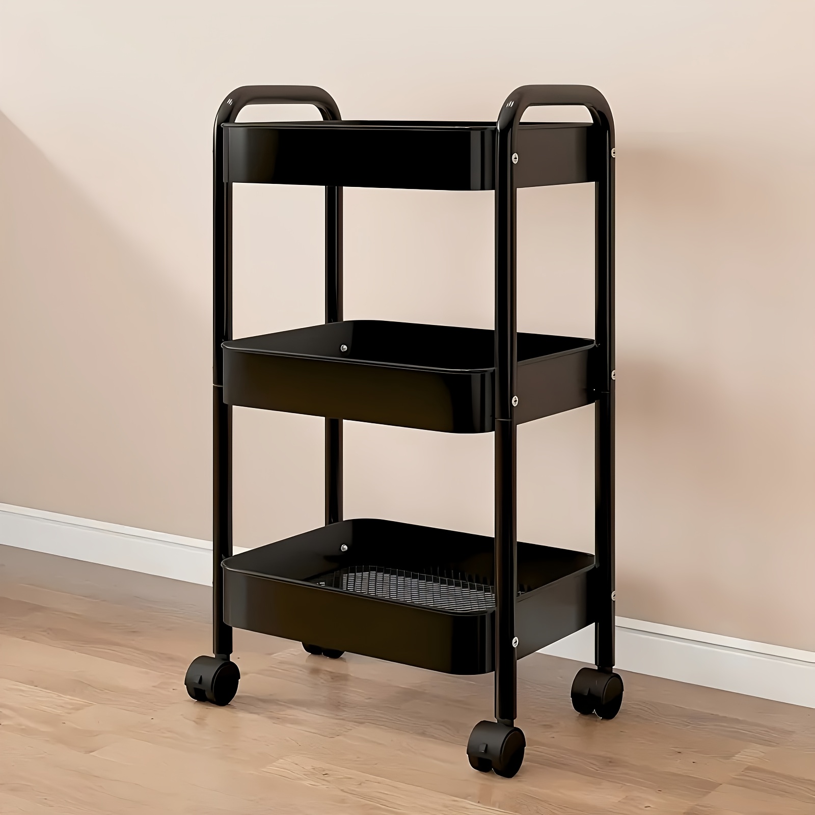 Storage Cart, Kitchen Shelf, Multi-functional Cart With Wheels, 3-tier Mobile Storage Cart, Used In Kitchen, Bathroom, Office (black)
