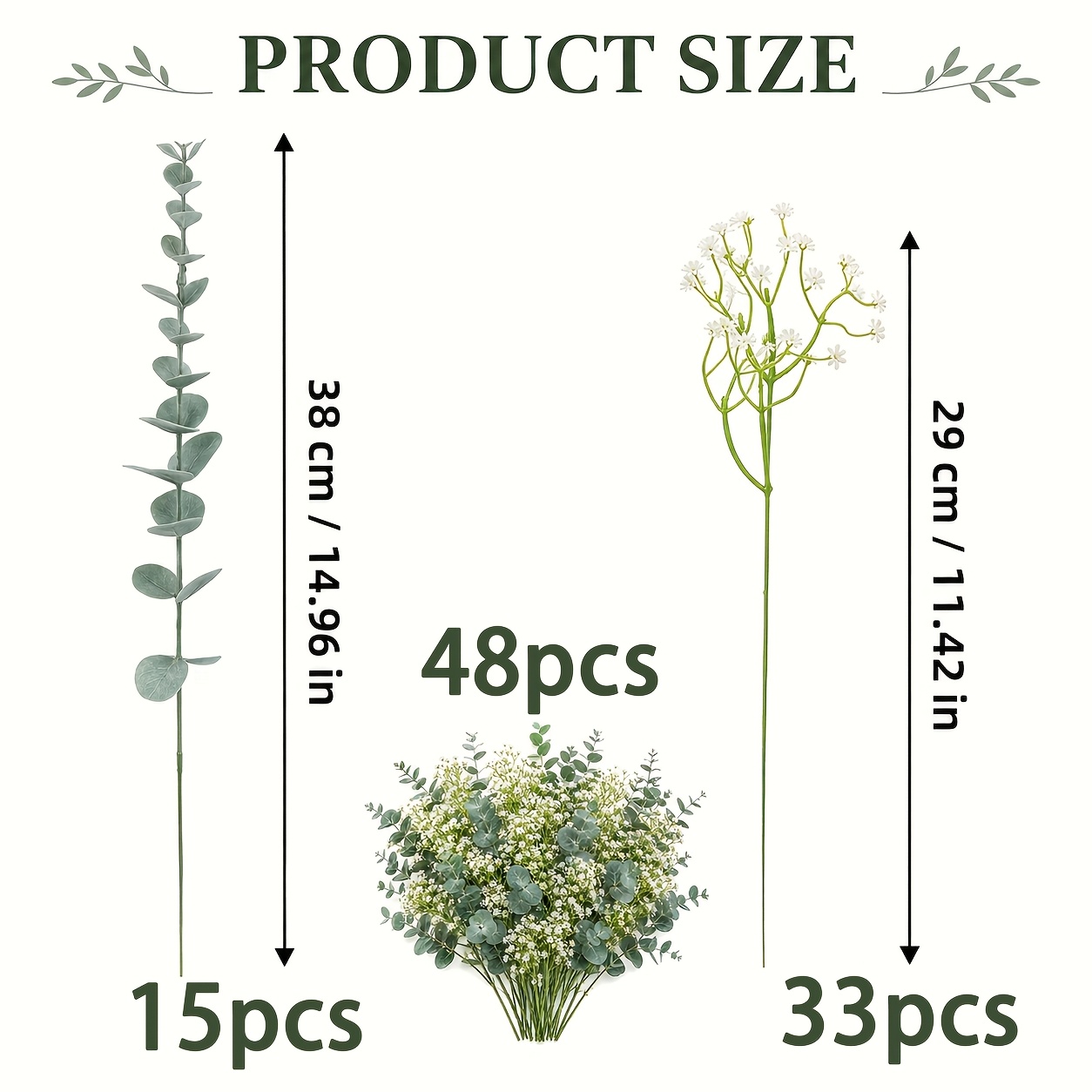 TEMU 48/33/18pcs Artificial Flower Combination Set, Eucalyptus Stems & Faux Gypsophila Flowers, Realistic Greenery Floral Stems For Wedding, Home,