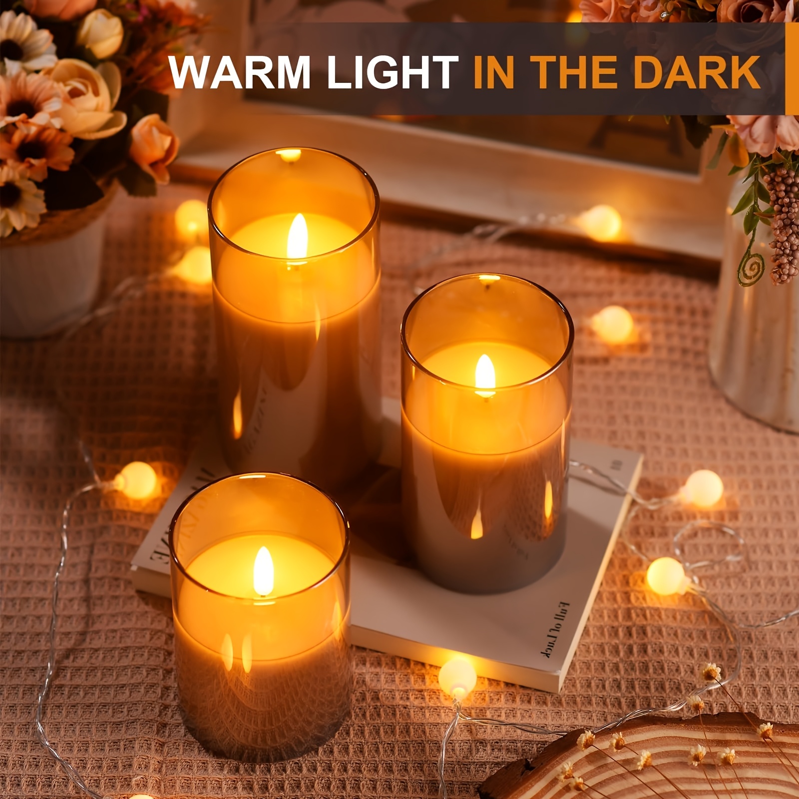 set of 3 realistic flickering flame led candles battery operated flameless candles featuring 3d flame effect   christmas home weddings birthdays and romantic ambiance decoration aaa batteries not included flameless candles Product details 5