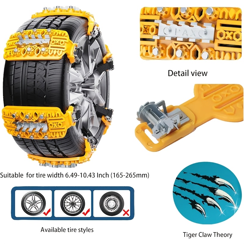 8pcs set of anti slip emergency tire straps snow anti slip chains mud trap devices replacement snow traction mats or tire chains for small trucks and suvs Product details 0