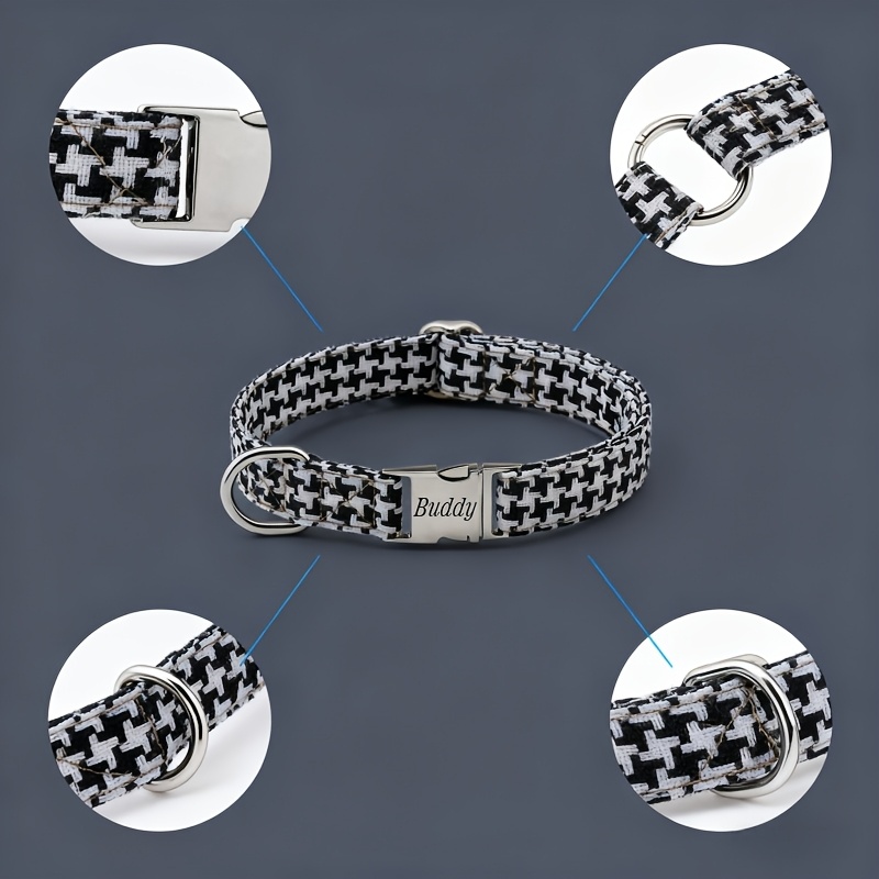 Custom Plaid Pattern Dog Collar with Zinc Alloy Buckle