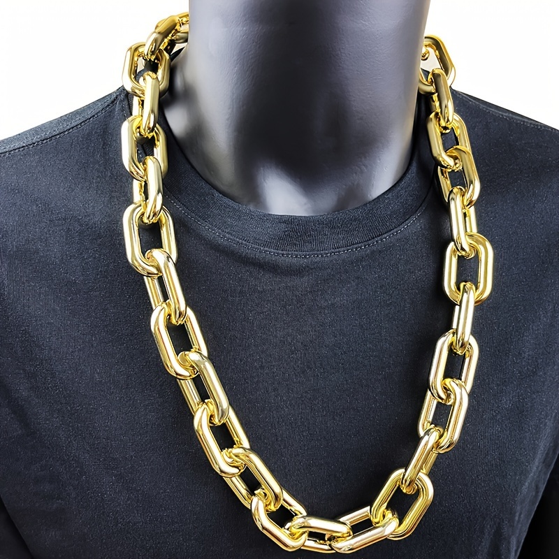 

Golden Plastic Chunky Chain Necklace - Non-metallic Hip-hop Rapper Style Choker, Fashion Accessory For Party Events, Unisex Fake , No Pendant - Costume Jewelry