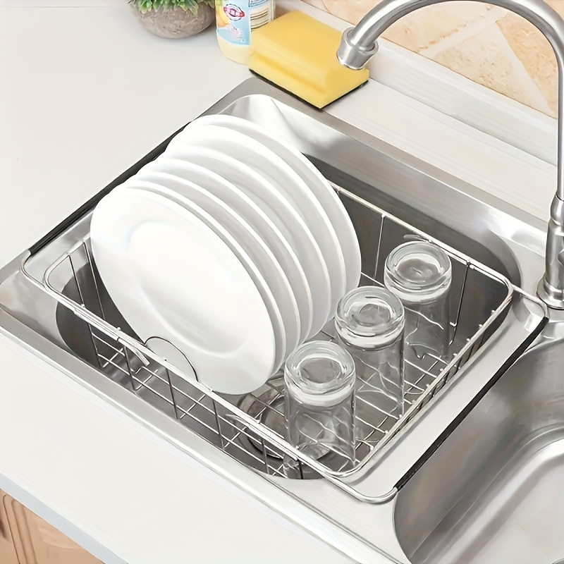 TEMU 1pc Of Stainless Steel Adjustable Telescopic Sink Filter Drain Pipe With Telescopic Armrest - Foldable Kitchen Rack, Used For Washing Dishes,