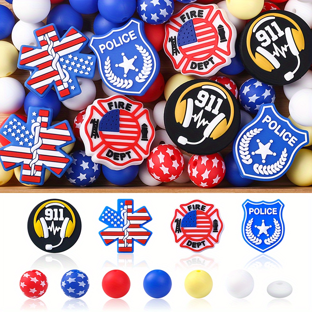 

78-piece Police Theme Silicone Bead Set For Diy Jewelry - Creative Keychain, Bracelet & Necklace Crafting Kit