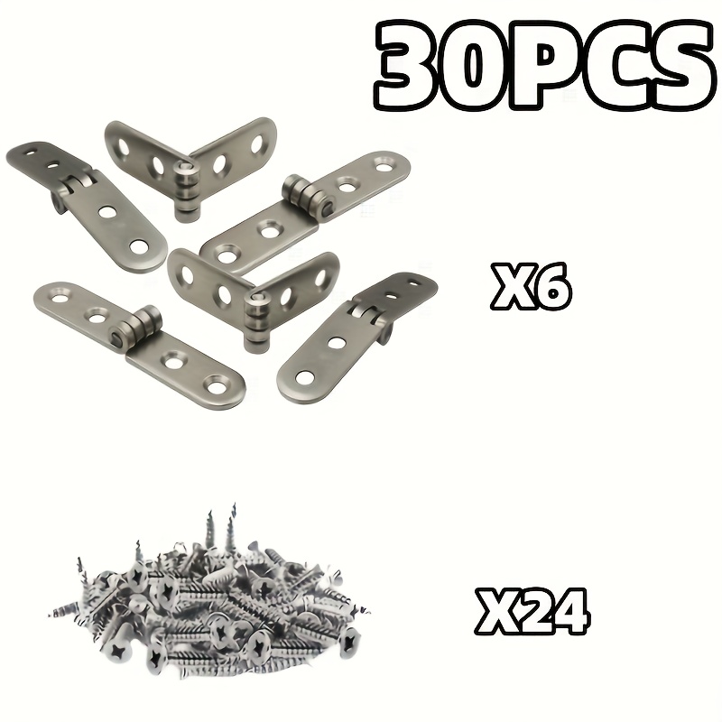 E-shop 30 (6 faltbare Scharniere + 24 Schrauben) Hochwertige Edelstahlscharniere, 180-Grad faltbare Scharniere, Praktische Möbel-Flexscharniere,