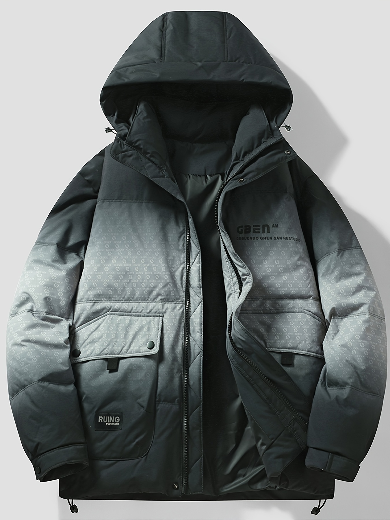 Men's Thick Warm Hooded Down Jacket, Gradient Design