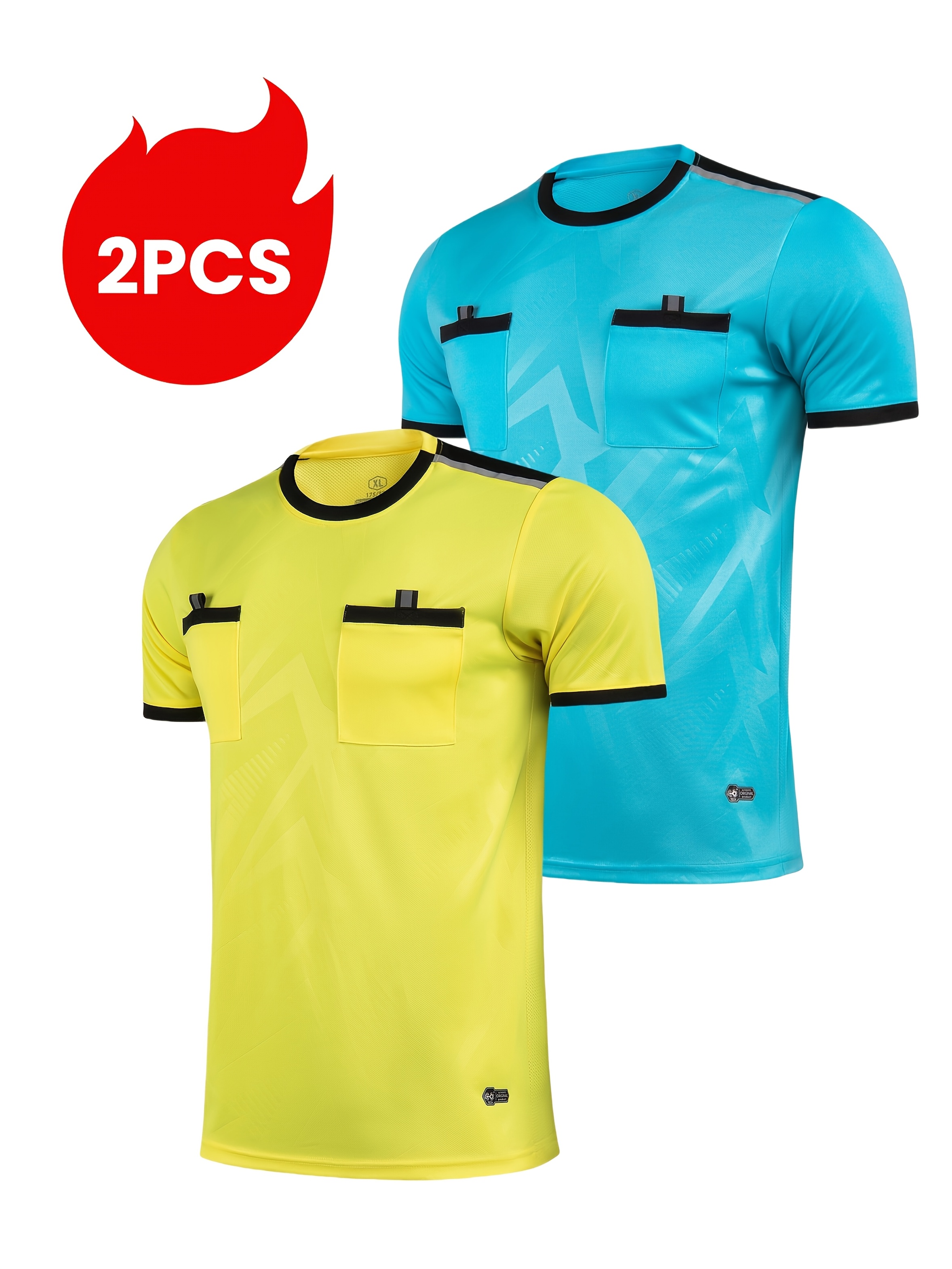 2pcs mens athletic   breathable polyester sports   with pockets for soccer badminton table tennis   blue   lightweight comfortable for training   activities refereeing gear geometric pattern shirt lightweight tshirt soccer referee uniform