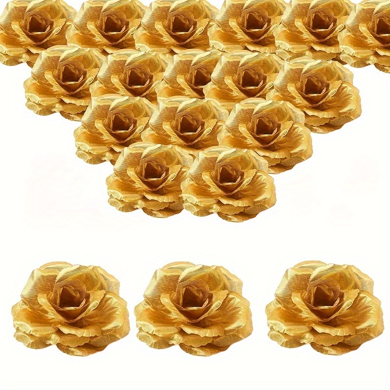 

24pcs Golden Artificial Roses Flowers - Realistic Plastic Bouquet For Home, Wedding & Party Decor, 2 Sizes, Elegant For Stunning Centerpieces, Bouquet Accessories