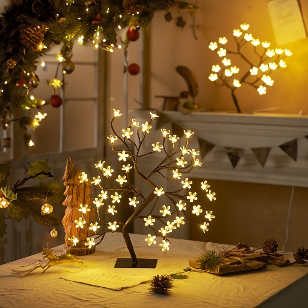 48LED Cherry Blossom Tree Light - Office Lighting Tabletop Night Light with Warm White Plug-in Adapter for Indoor Home Bedroom Living Room_voghion.com