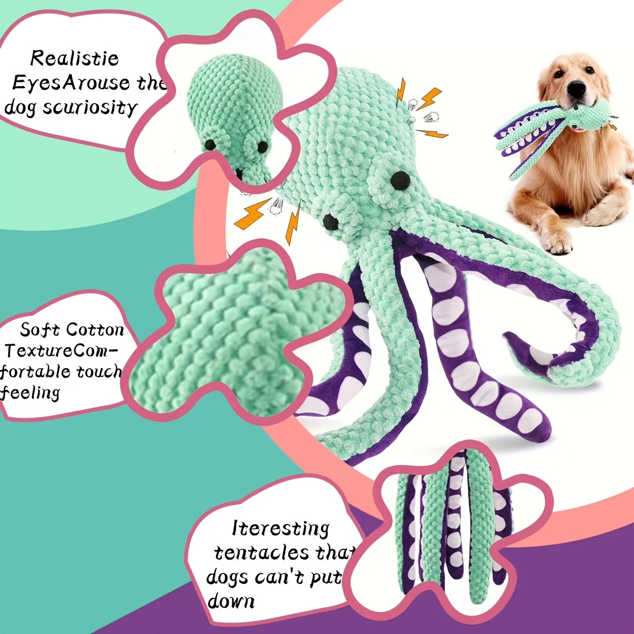 

Interactive Octopus Plush Dog Toy With - Chew And Play Companion For Medium Breeds, Pet Chew, Supplied