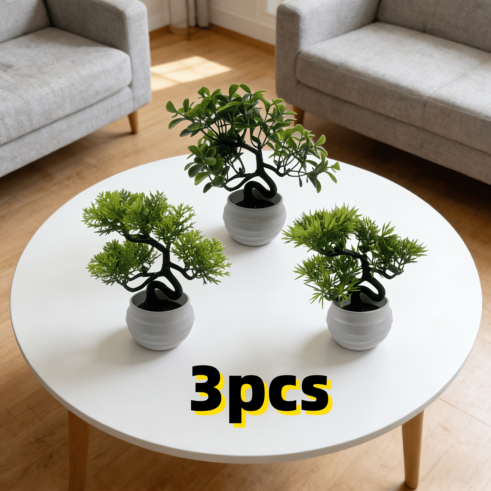 Image of 3 Artificial Green Plant Potted Plants Including White Plastic Pots, Perfect Decoration For Home And Office Decoration, Realistic Plastic Plants, Suitable For Home Decoration