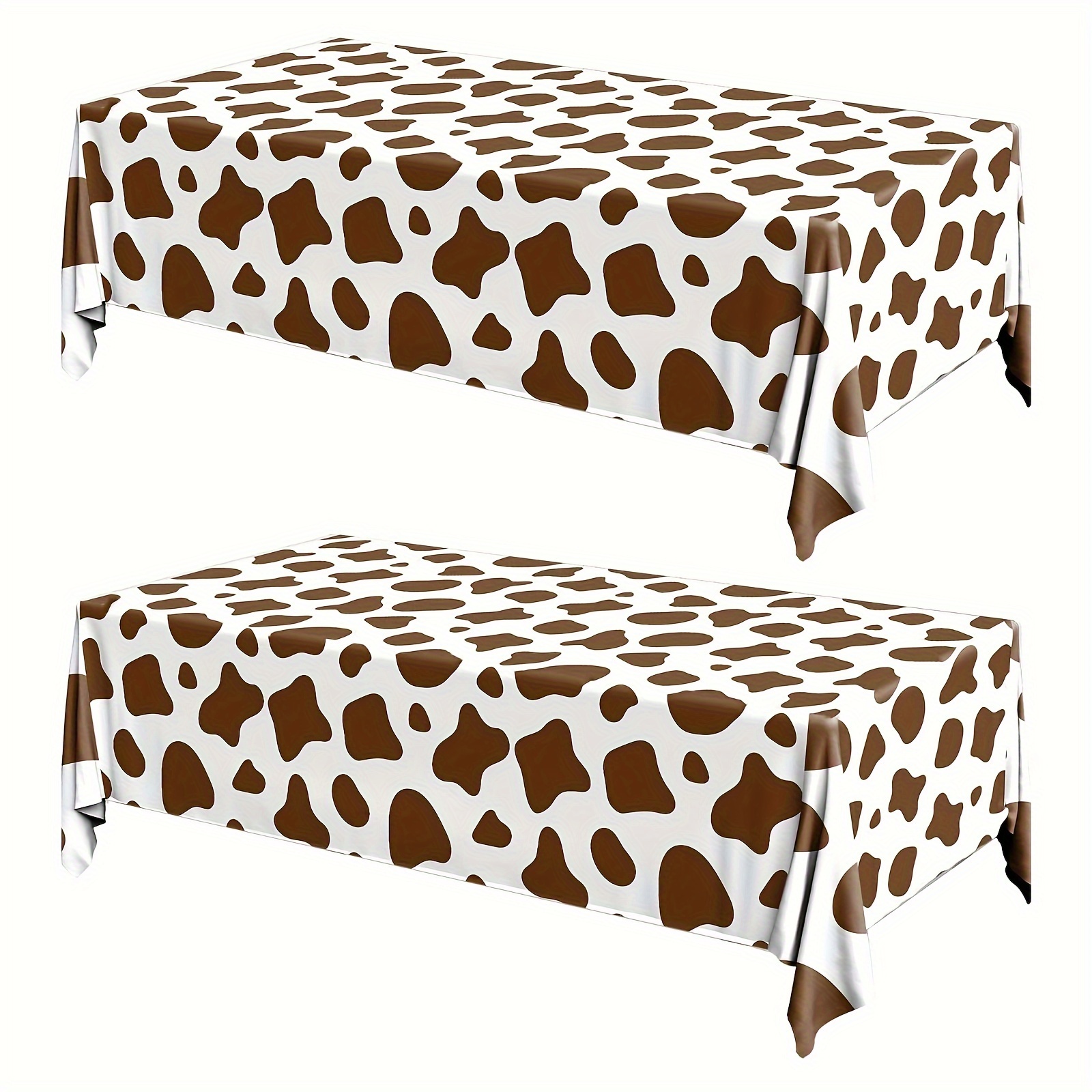 

2-piece Cow Print Disposable Tablecloths - Waterproof, Brown Plastic Rectangular Covers For Farm Animal & Western Cowboy Themed Parties, Birthday Supplies (108x54 Inches)