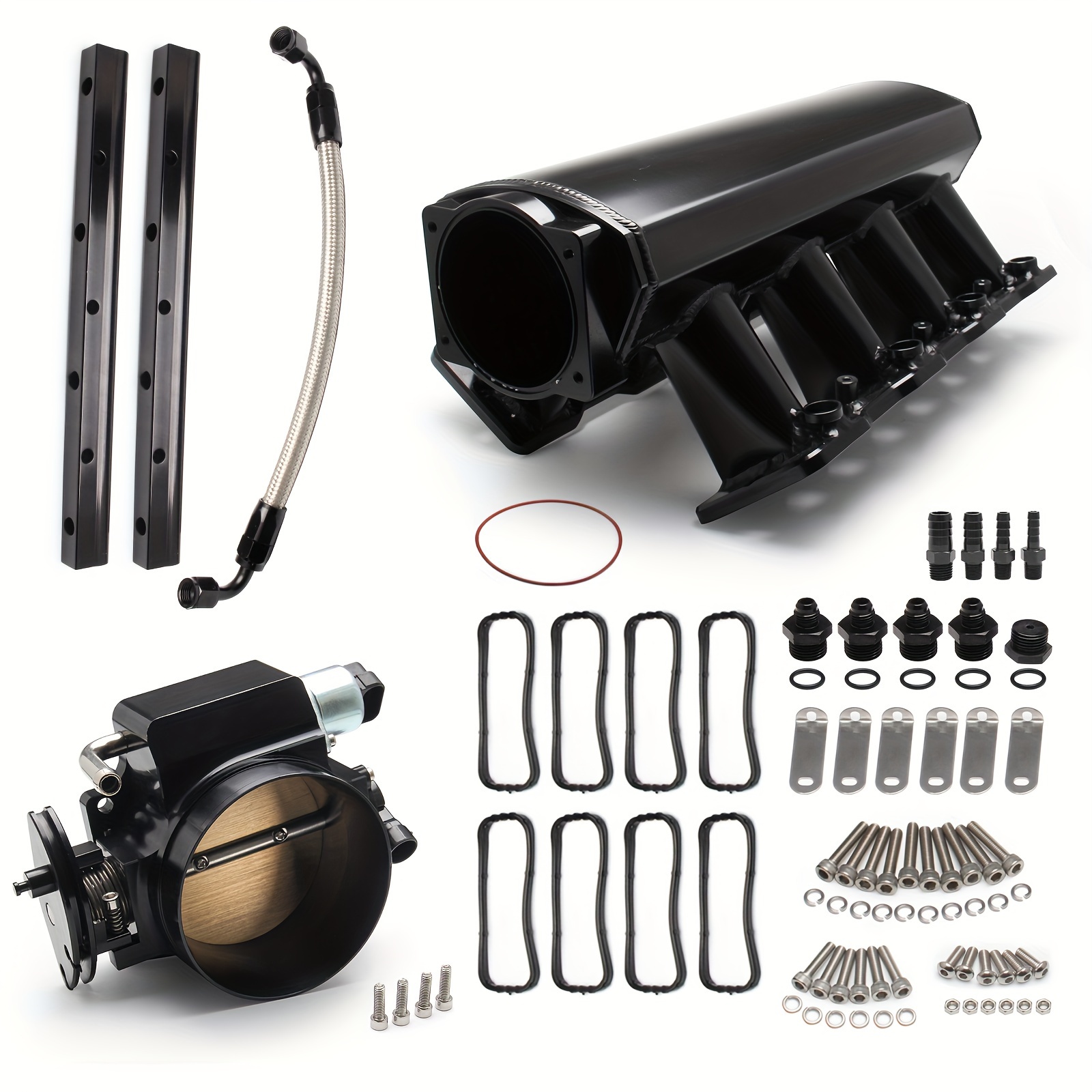 TEMU 92mm Intake Manifold Kit, Includes Fuel Rail And Throttle Body. 92mm Throttle Body Made Of Sheet Metal, Efi 15° Throttle Opening, Suitable For , For , For Ls Ls1 Ls2 Ls6 In Black.