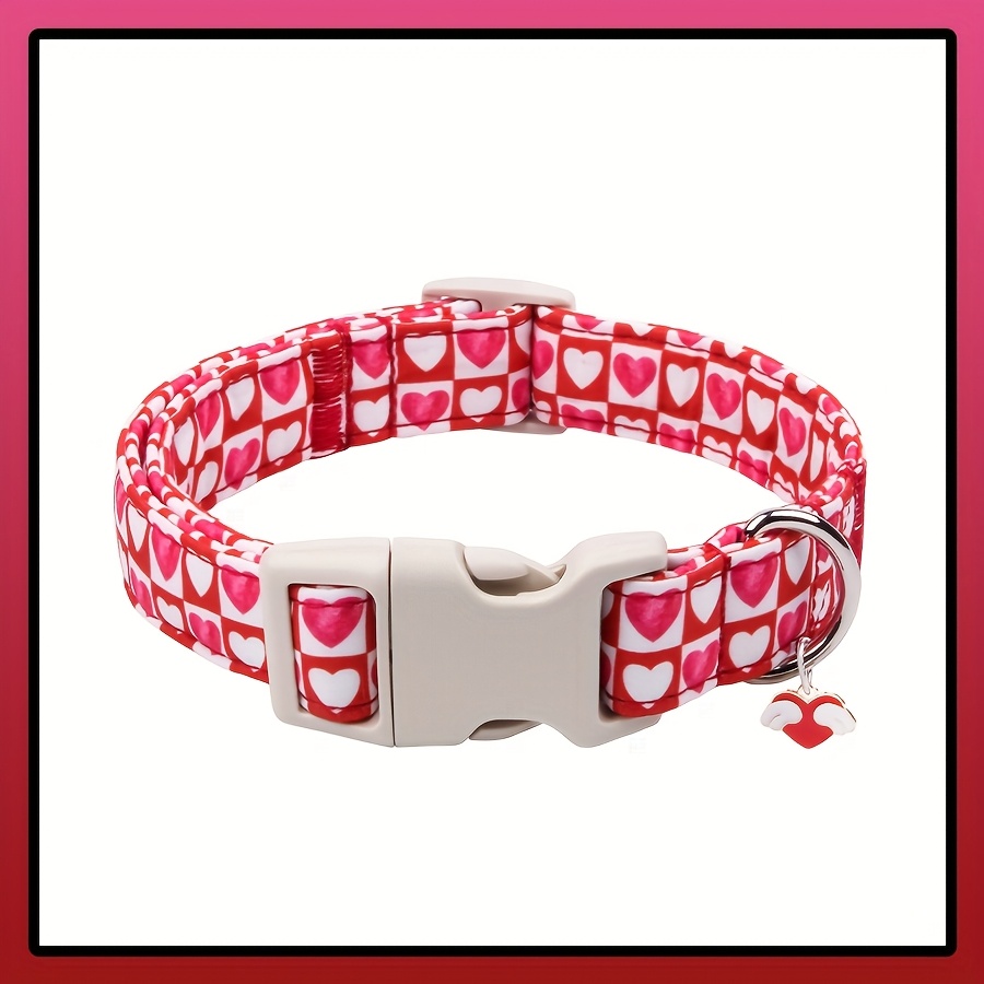 

1pc Collar, Adjustable Polyester Pet Collar Release , Soft Comfortable Collar, Cartoon Red Heart Pattern For Small, Medium, Large Dogs - Pink