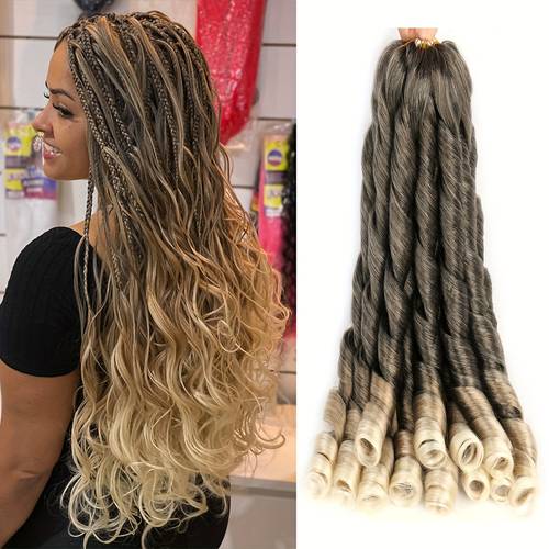 3 Packs Synthetic French Crochet Braids Pre Stretched Loose Wave Braiding Hair Spiral Hair Extension for Women