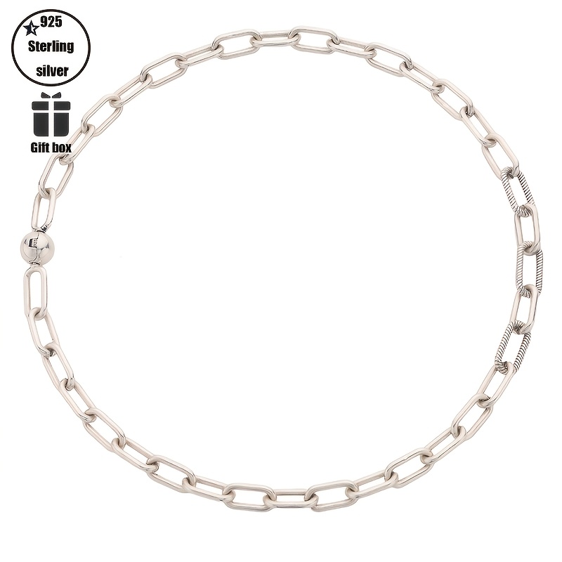 Image of 925 Silvery Plated Men's Necklace Plain Chain Paper Clip Necklace Ball Fashionable Simple And Elegant Low-key Leisure Festival Hypoallergenic Suitable For Holiday Gifts Christmas Gift Box Packaging.