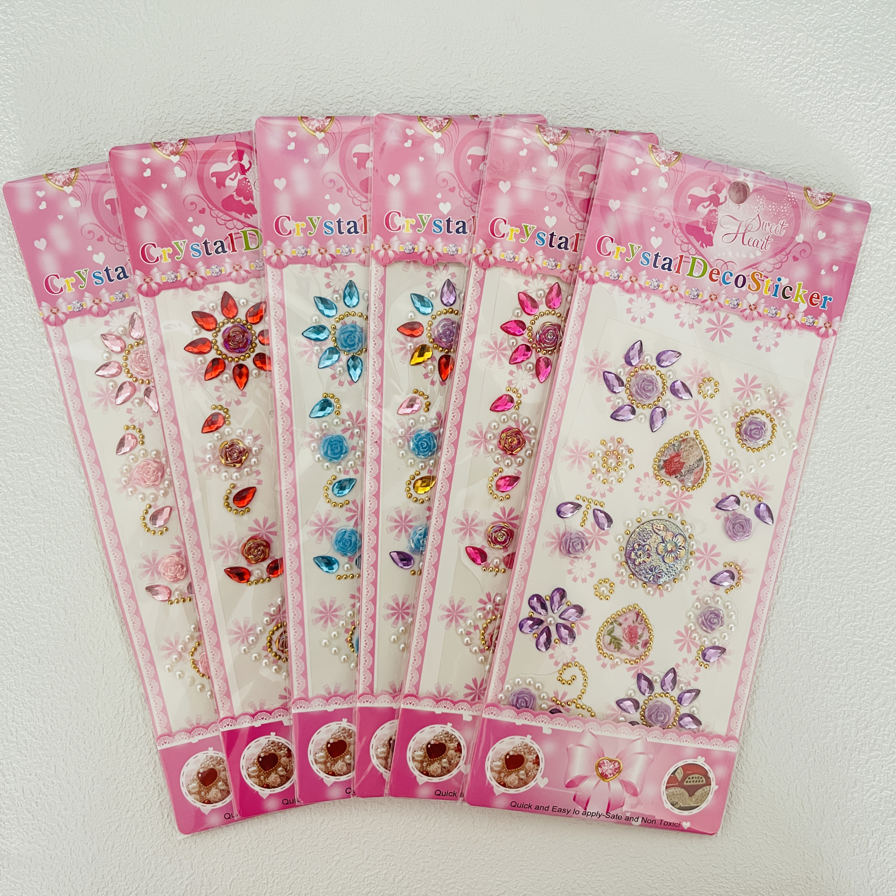 Image of 6sheets Shiny Acrylic Rhinestone Stickers Heart Windmill Floral Glitter Self-adhesive Gems For Holiday Decorations, Halloween Costumes And Crafts Makeup Decor