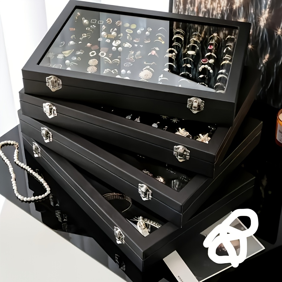 large capacity jewelry organizer box with transparent lid elegant necklace earring storage case soft fabric lined interior secure snap closure durable plastic desktop display for home or retail use jewelry box jewelry boxes Product details 3