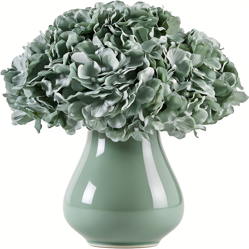 Image of Sage Green 7pcs Artificial Fake Hydrangea Flower Heads For Wedding Centerpieces Bouquets Floral Decor Home Decoration With