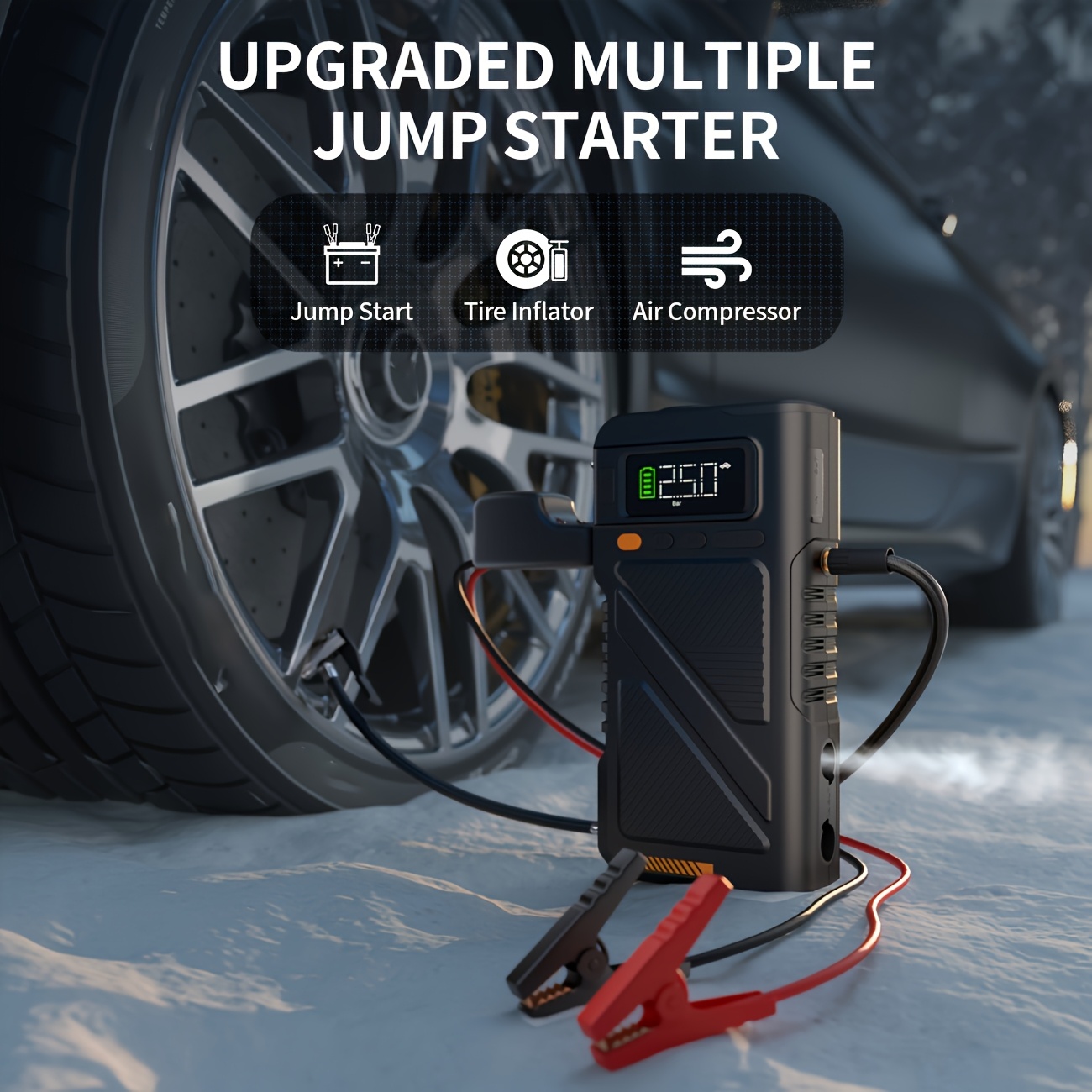 18000a Car Charger With Air Inflator/150psi Compressor, Portable Car Battery Jumper Starter De Carro For 10l Gas/9l , 12v Lithium Battery Jumper, Qc18w Fast Charging Usb Output, Box With Led Light