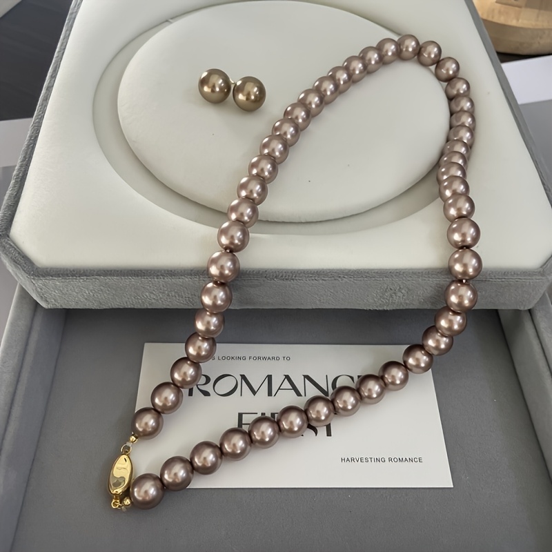 Vintage Shell Pearl Necklace and Earrings Set
