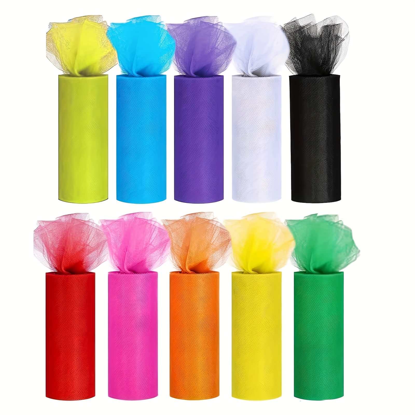 Image of 10 Colors Rainbow Tulle Netting Fabric Rolls - 6 Inch X Tulle Mesh For Gift Wrapping Diy Crafts Party Decorations And Making Ponchos And More