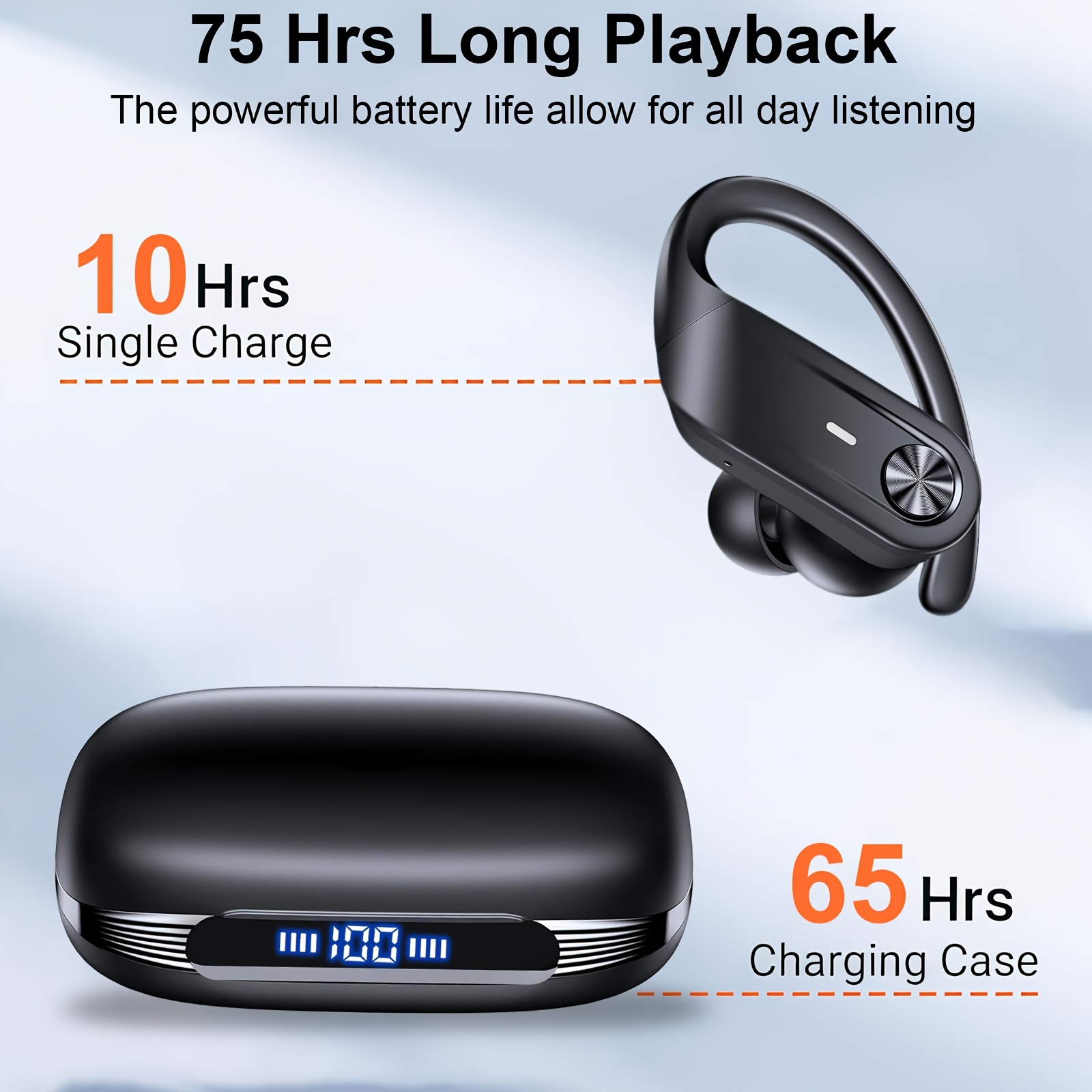 Wireless Earbuds 5.4 Headphones Sports, 75H Stereo Deep Bass Over-Ear with Earhooks, 4 ENC Mic, LED Display for Running Workout Exercise Gym, Exercise Audio Gear, Ergonomic Fit, Premium Audio, Noise Isolation, Music Lovers 8 Wireless Earbuds 5.4 Headphones Sports, 75H Stereo Deep Bass Over-Ear with Earhooks, 4 ENC Mic, LED Display for Running Workout Exercise Gym, Exercise Audio Gear, Ergonomic Fit, Premium Audio, Noise Isolation, Music Lovers - Image 8