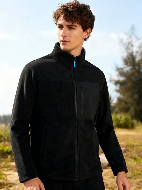 mens fleece jacket solid color spring autumn winter warm inner layer stand collar lightweight cold proof outdoor sports
