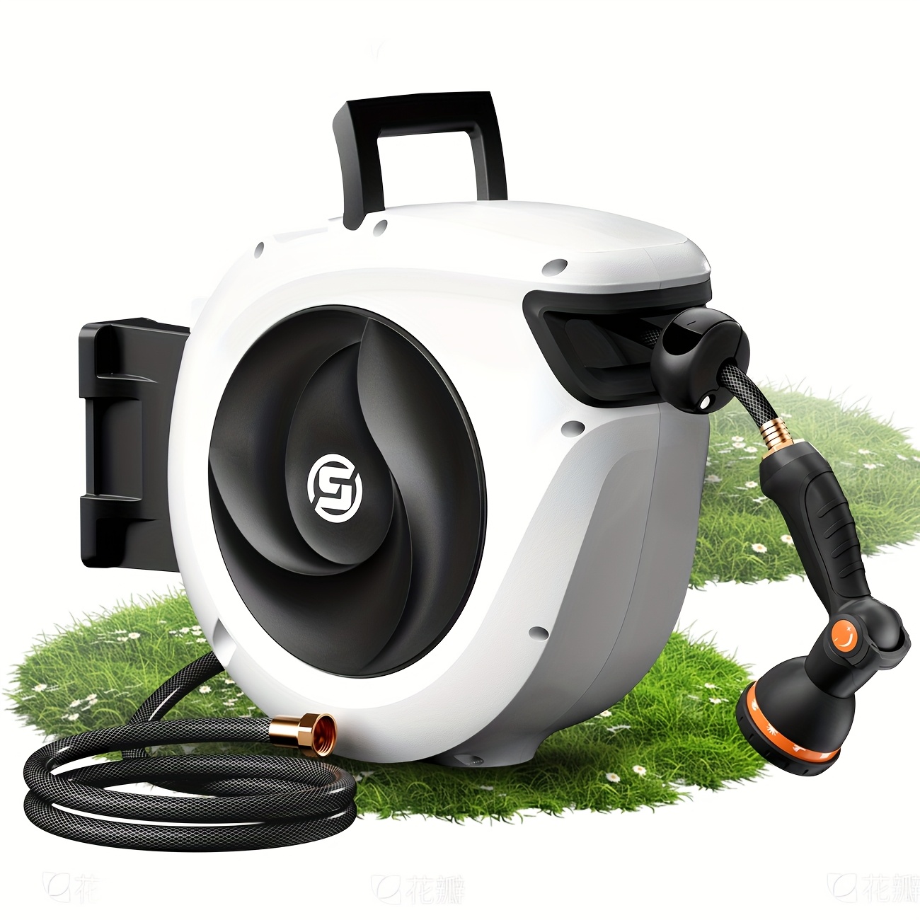 TEMU Retractable Garden Hose Reel Wall Mounted With Auto And 180° Swivel - 33ft 1/2 Inch Heavy Duty Hose, 10-pattern Nozzle, Brass Fittings