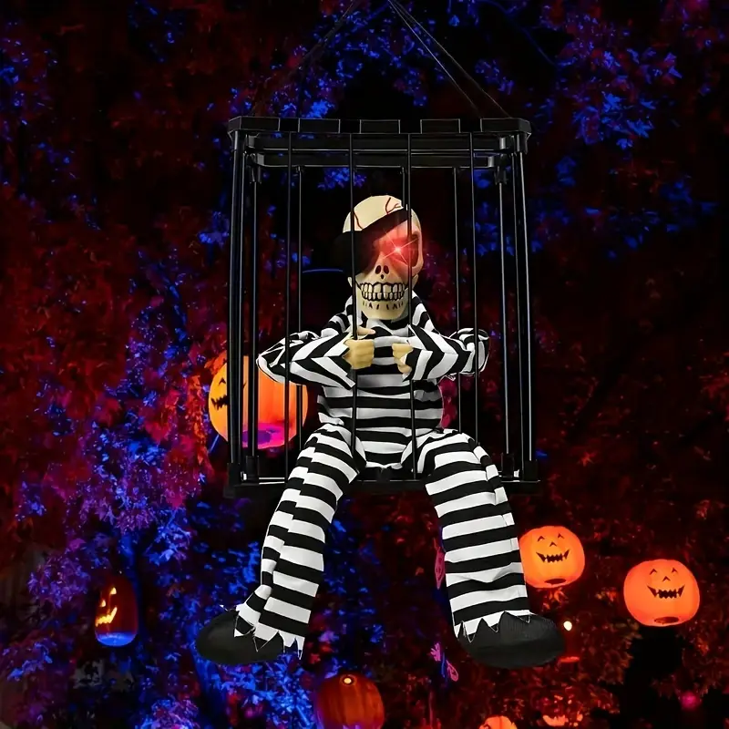 halloween up sound activated hanging and wearable solid color leopard print prisoner cage decoration for bar party for halloween christmas event party supplies Product details 4