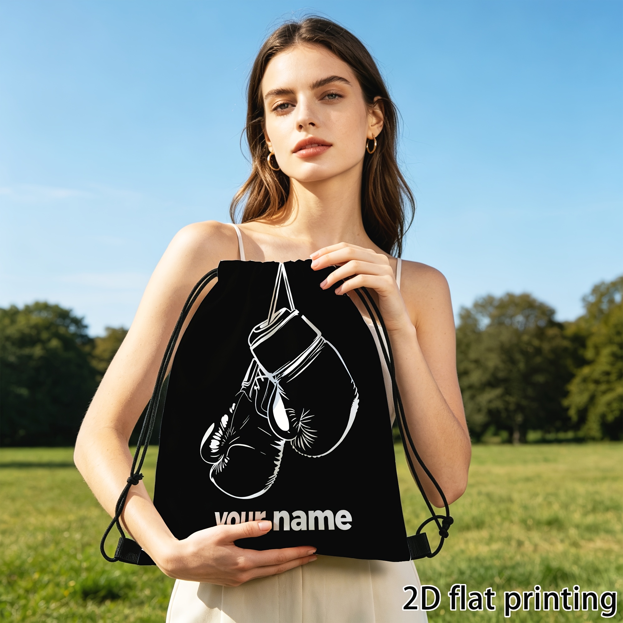 Customized Drawstring Backpack, Sports Bag with Boxing Gloves Print