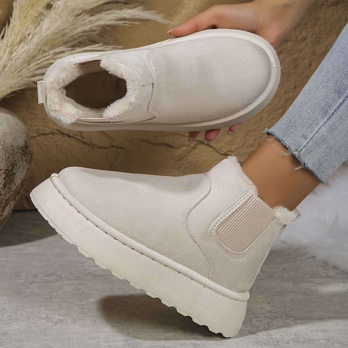 

Cozy Women's Slip-on Snow Boots - Plush Lined, Sole, Non-slip For Winter