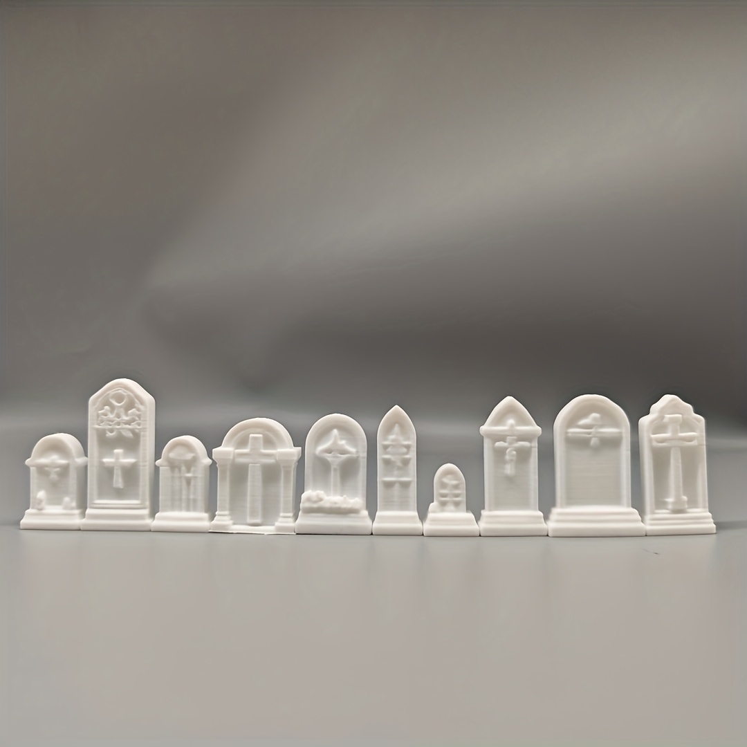 Image of 1 Set Of 10pcs Tombstone - 3d Printed Mausoleum Cemetery Scene, For Tabletop Role-playing Games - Paintable Plastic Terrain With Tombstones And Gothic Architecture, Ideal For 28mm Miniatures