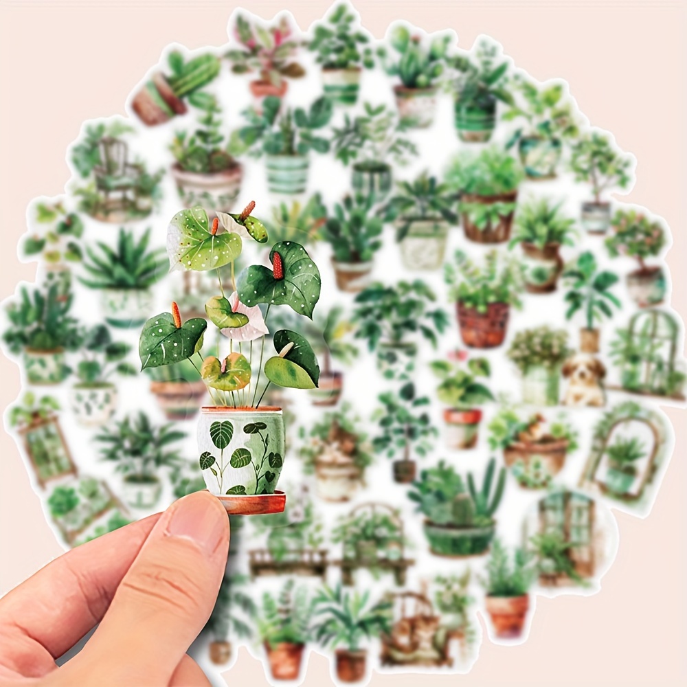 

50 Pcs Potted Plants Set, Decals For Decorating Laptop, Phone, , , , Guitar, Luggage