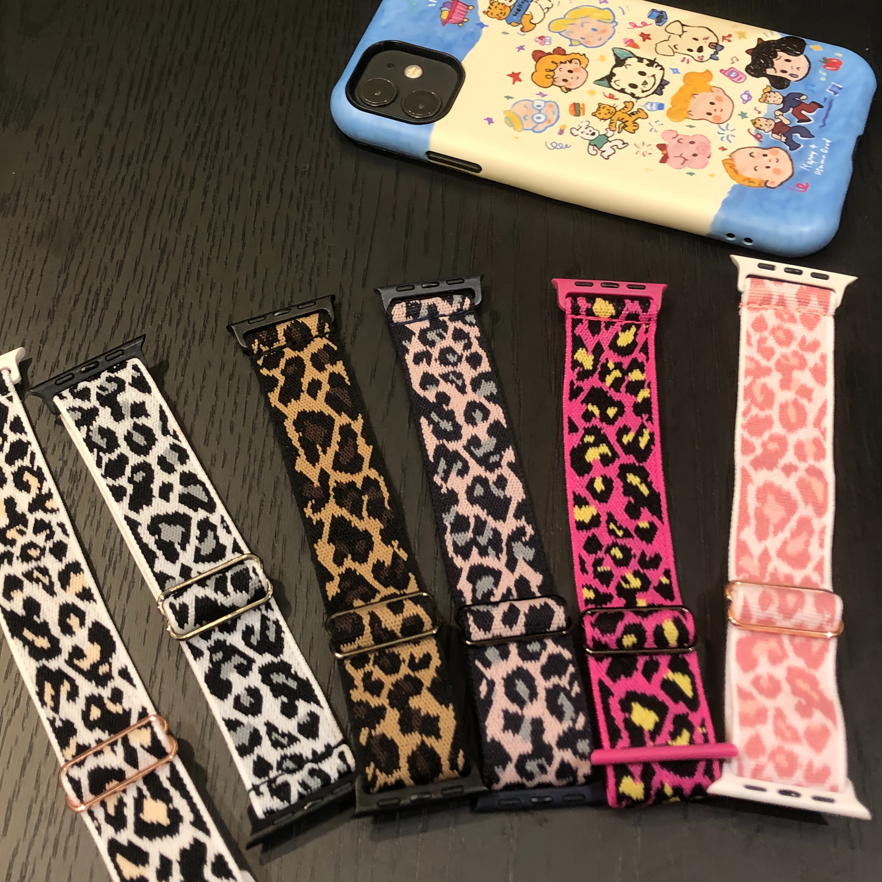6pcs Leopard Print Elastic Loop Compatible With Watch Band 38mm 40mm 41mm 42mm 44mm 45mm 49mm, Adjustable Replacement Strap Compatible With Watch 6 5 4 3 2 1