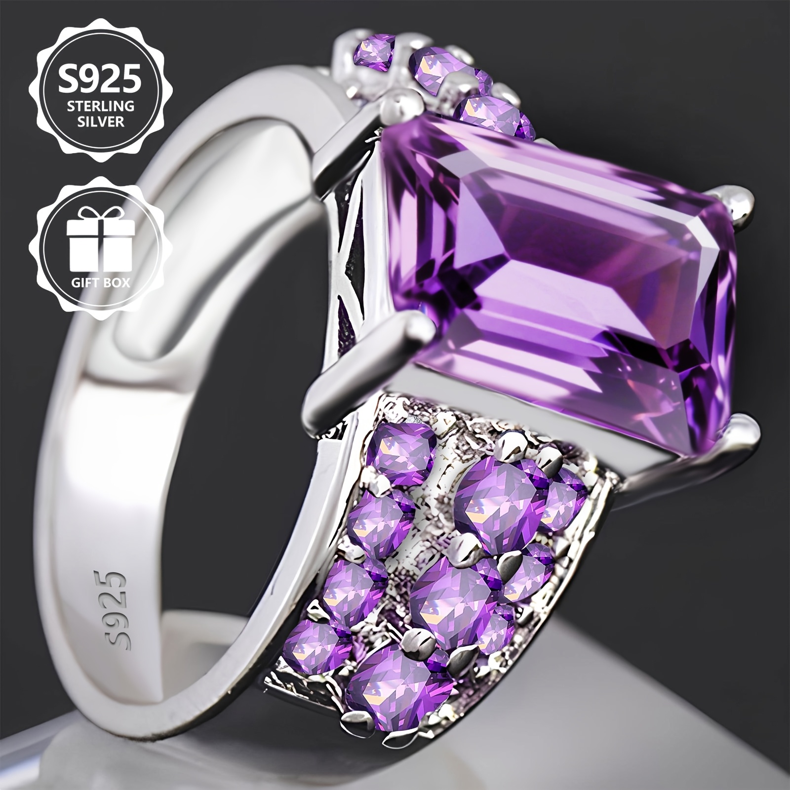 elegant 925 sterling silver promise ring purple cubic Temu Oman