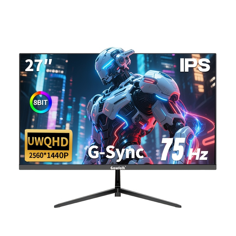 Gawfolk Monitor 27 Inch Qhd 75hz, Pc Screen With Speaker 1440p, Ips Computer Screen Hdtv Dp, Supports Vesa