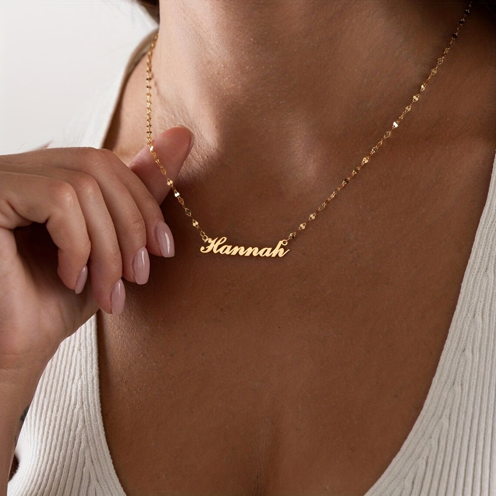 TEMU Custom Sparkle Chain Name Necklace, Personalized Dainty Nameplate Necklace, Exclusive Custom Name Necklace | Premium Clavicle Chain Gift For