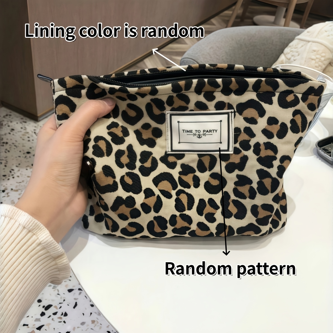TEMU 1 pièce Trousse de maquillage à fermeture éclair à imprimé léopard de grande capacité - Trousse de toilette esthétique Y2K adaptée pour , la
