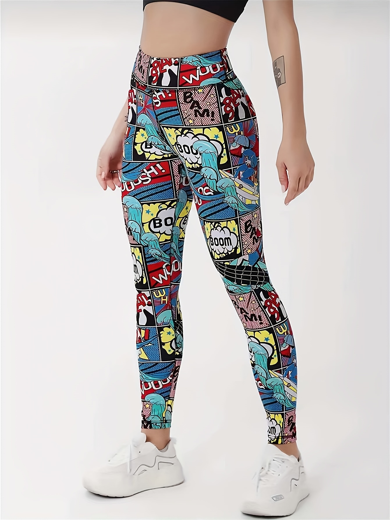 women's high waisted yoga leggings comic graphic print 9/10 Temu