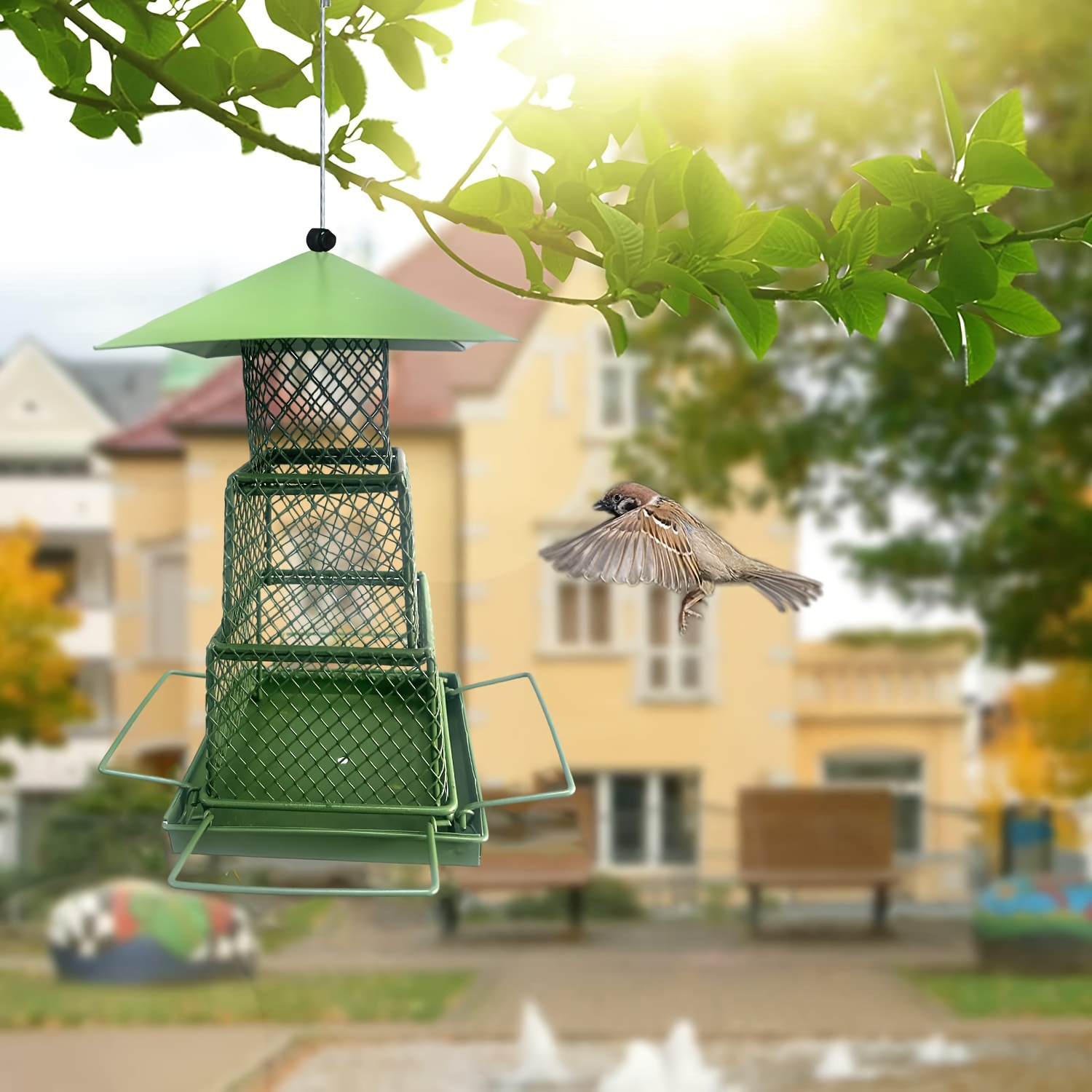 

1pc Triple-layer Metal Bird Feeder - Hanging Square Design For Outdoor Garden, Lawn & Patio Decor | Ideal For Wild Birds & Backyard Birdwatching Bird Feeders For Outside Birdhouses For Outside