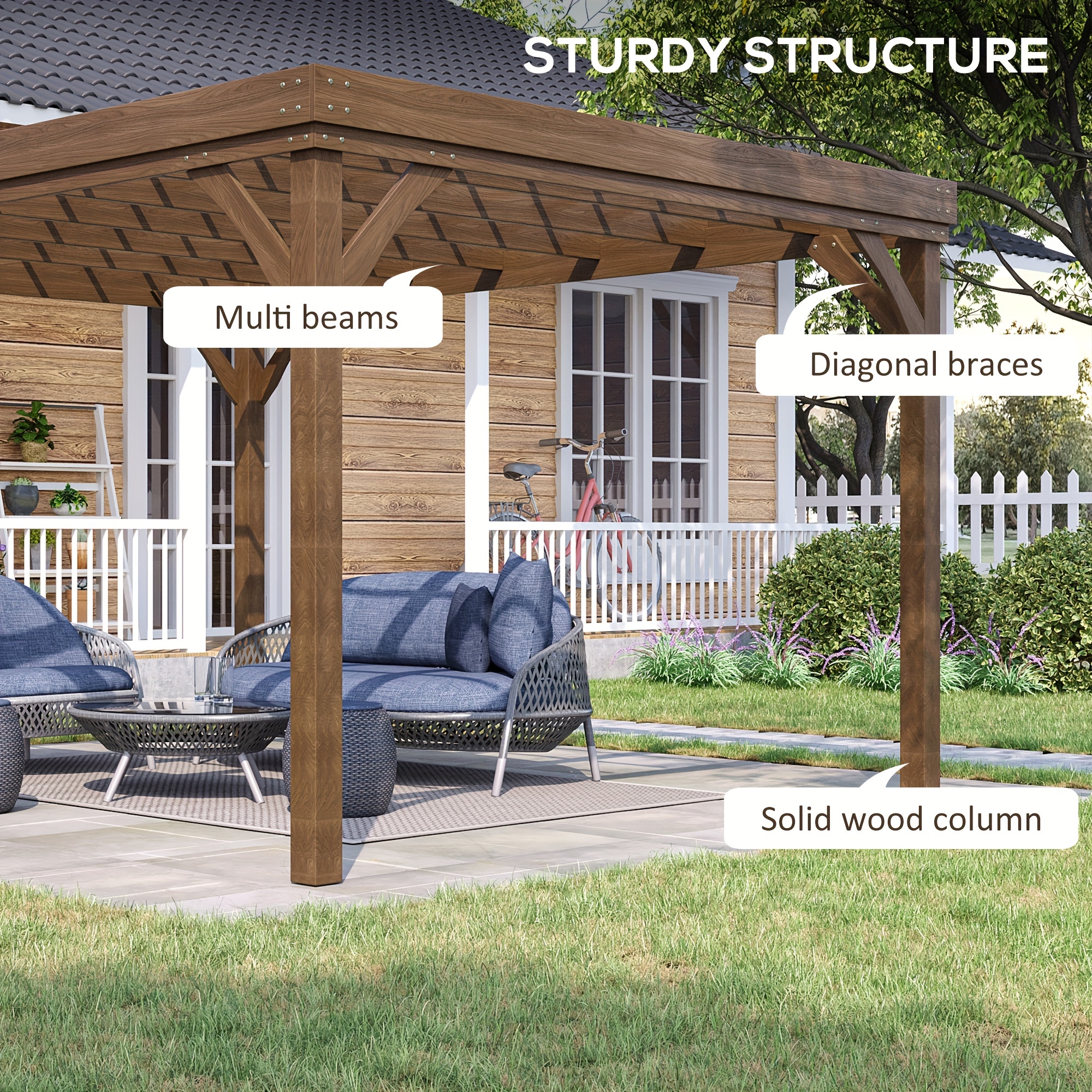 

Outsunny 10' X 12' Outdoor Pergola, Wood Gazebo Grape With Concrete Anchors For Climbing Plant Support At Garden, Patio, Backyard, Deck, Brown