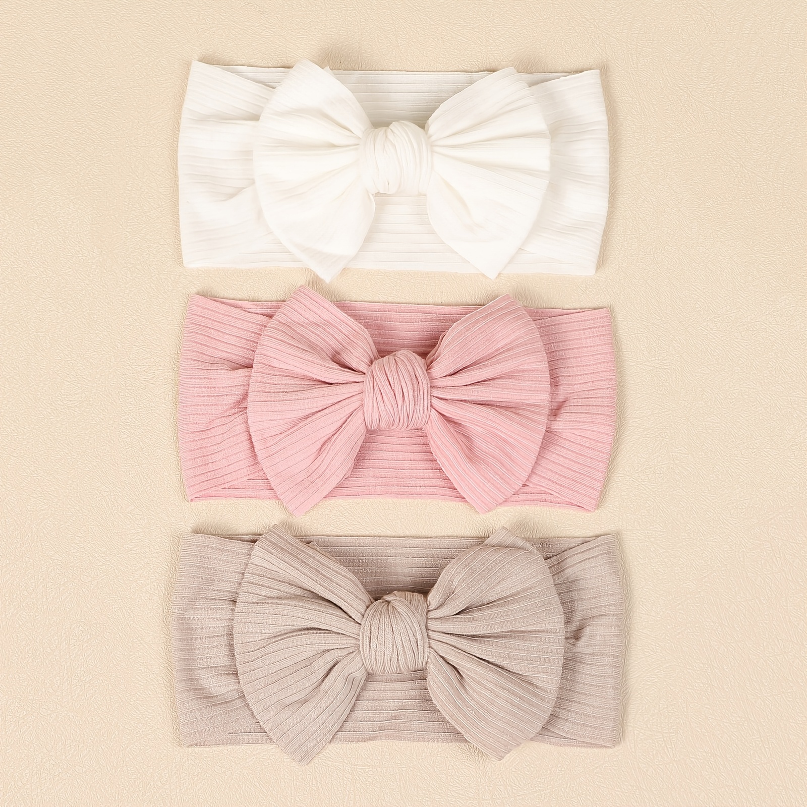 

3-pack Jralon & Girl Knit Striped Bow Headbands - Soft Stretchy Hair Bands With Cute Bowknot, Polyester & Spandex, Solid Color Hair Accessories For Teens