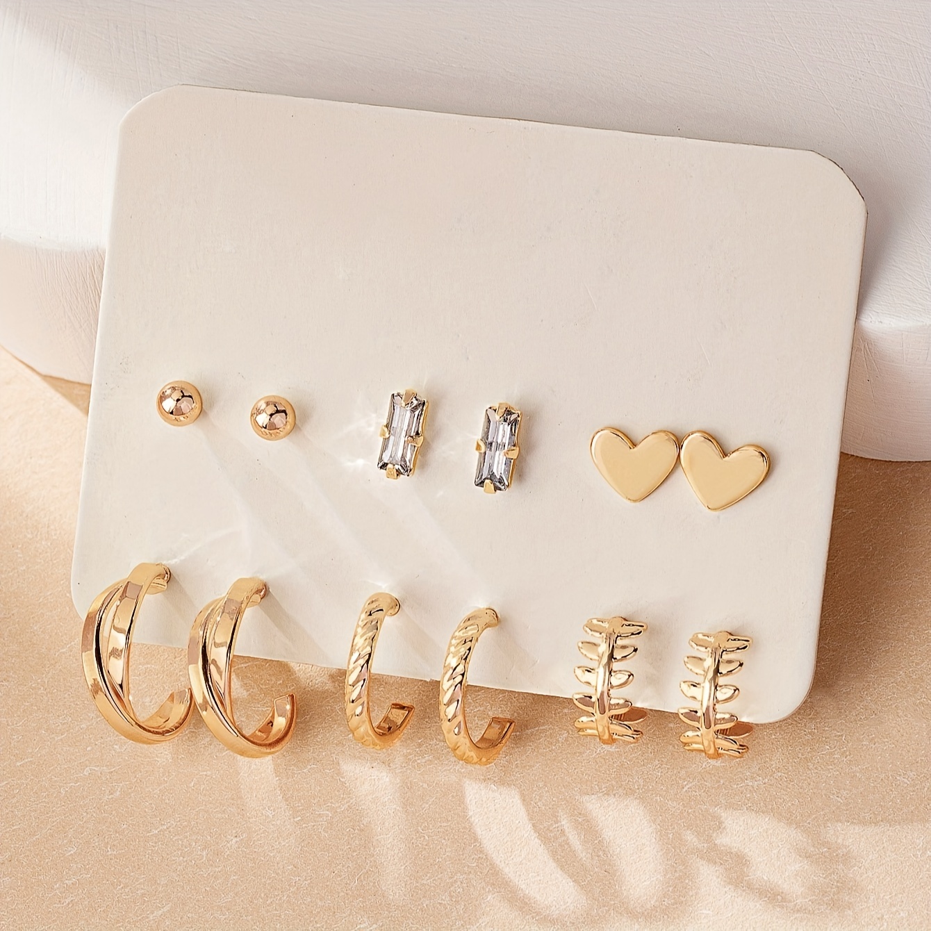 TEMU Boucles d'oreilles cloutées et cerceaux, 6 paires, style académique, design facile et élégant, transparentes, motif cœur et feuille, parfaits