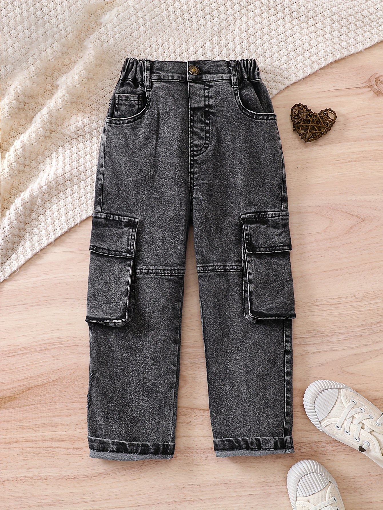 Happy Cherry Jean Cargo Droit Pour Garçon - Pantalon Denim Confortable Avec Taille Élastique