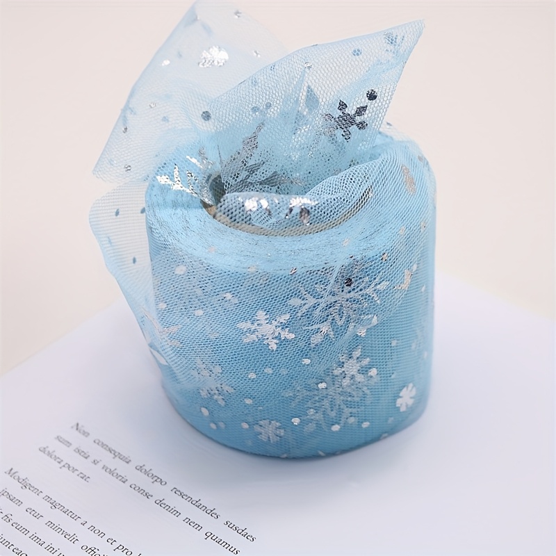 TEMU 3 Yardas de Cinta de Tul Azul con Diseño de Copo de Nieve Navideño, Adorno a para Horquillas, para el Cabello, Accesorios para el Cabello,